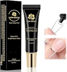 UNA GELLA Solid Nail Glue Gel 15ml Lamp Curing Needed Solid Soak Off U V/LED Lamp Required Super Strong Glue for Fake Acrylic Soft Gel Nail Tips Press On Nails Art Extension