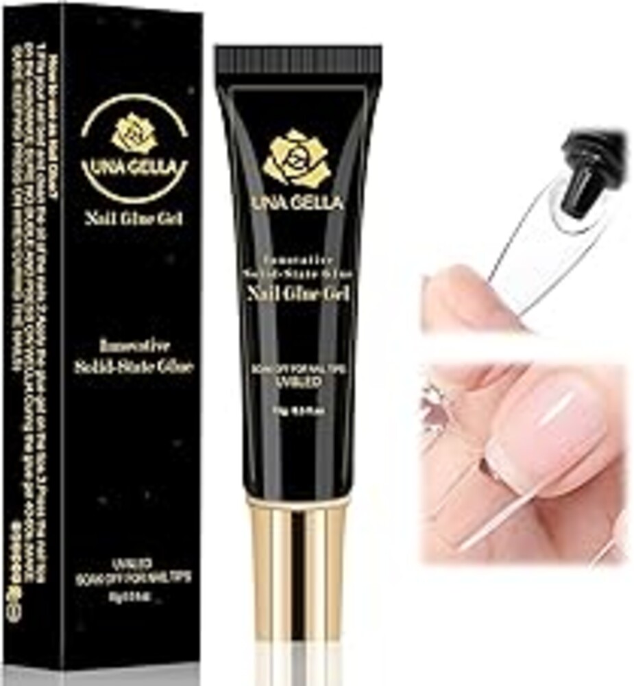 UNA GELLA Solid Nail Glue Gel 15ml Lamp Curing Needed Solid Soak Off U V/LED Lamp Required Super Strong Glue for Fake Acrylic Soft Gel Nail Tips Press On Nails Art Extension