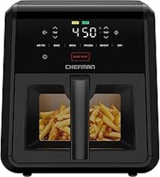 Chefman Air Fryer TurboFry 7-Qt, 6-in-1 High-Powered 450°F Cooking for Crispier Results, Compact Space-Saving Design, Air Fry, Bake, Broil, Reheat, Dehydrate, Defrost, Fast & Even Cooking – Black