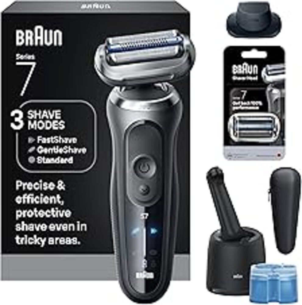 Braun Series 7 Electric Shaver for Men, Wet & Dry Foil Razor, 4-in-1 SmartCare Clean & Charge Center, Precision Trimmer Attachment, Replacement Shaver Head, Travel Case, Grey 7187ps