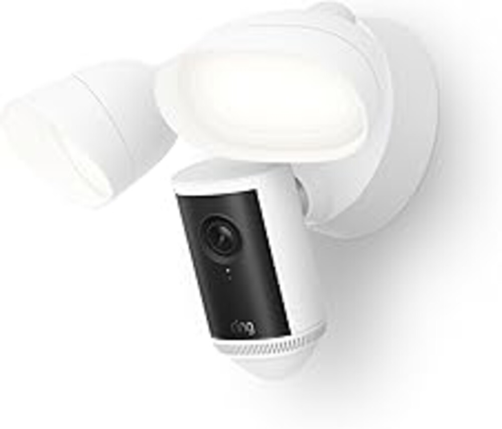 Ring Floodlight Cam Pro, Wired (newest model), Home or business security, Retinal 4K with wide-angle video, 10x Enhanced Zoom, and 2000 Lumen Floodlights, White