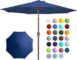 JEAREY 9FT Outdoor Patio Umbrella, Market Umbrella, Dark Blue | Outdoor Table Umbrellas with 8 Sturdy, Tilt & Crank UV Protection Waterproof for Garden, Deck, Backyard, Pool