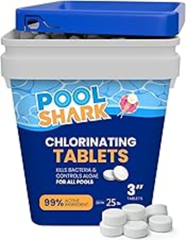 Pool Shark Swimming Pool Chlorine Tablets | 3-Inch Chlorine Tablets | 25 lbs | Slow-Dissolving 90% Active Chlorine Tabs | Pool Chemicals for Inground Pools, Above Ground Pools, Saltwater, Spa, Hot Tub