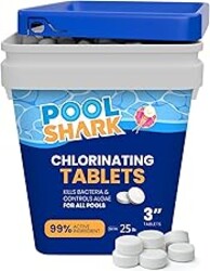 Pool Shark Swimming Pool Chlorine Tablets | 3-Inch Chlorine Tablets | 25 lbs | Slow-Dissolving 90% Active Chlorine Tabs | Pool Chemicals for Inground Pools, Above Ground Pools, Saltwater, Spa, Hot Tub
