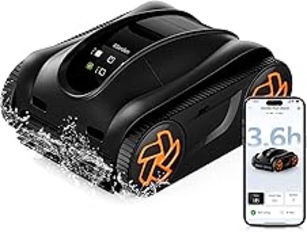 iGarden 4-in-1 Robotic Pool Cleaner, 3.6H Cordless Pool Vacuum for Inground & Above Ground Pools, Touchscreen & APP Control, Smart Navigation & Self-Parking, Cleaning Floor, Wall & Waterline, Black