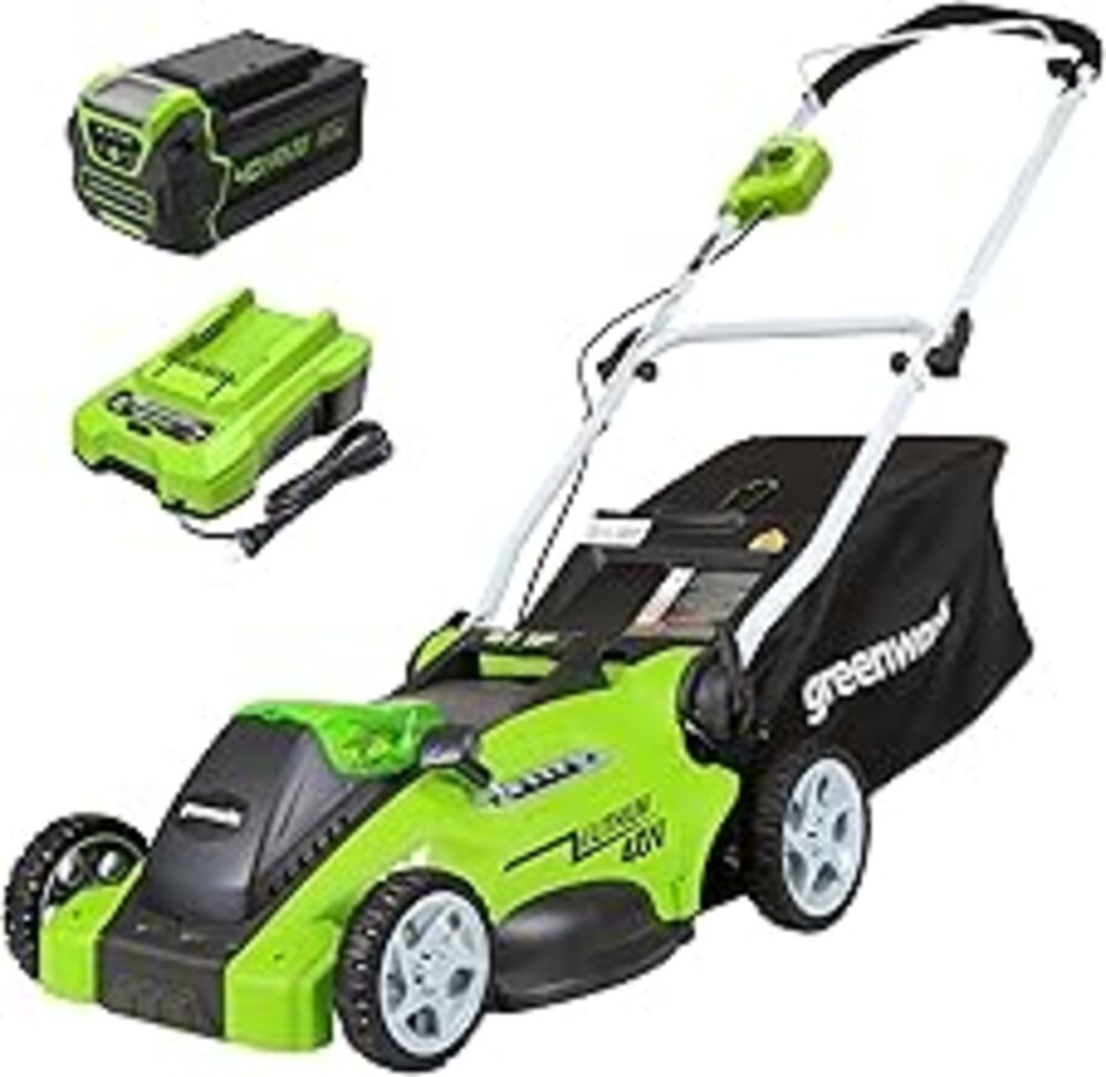 Greenworks 40V 16" Cordless Lawn Mower, Lightweight Electric Push Mower with 4.0Ah Battery & Charger, Quiet Walk Behind Mower for Small-Mid Yards & Backyard Lawn Maintenance