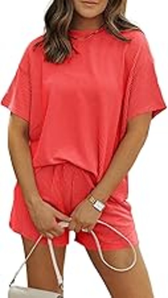 MARZXIN Women 2 Piece Short Set with Vertical Stripes Summer Cruise Outfits | 2026 Short Sleeve Postpartum Maternity Matching Set Daily Wear Vacation Travel Airport Outings Pocket