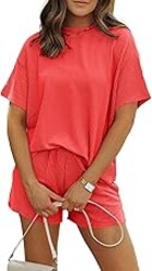 MARZXIN Women 2 Piece Short Set with Vertical Stripes Summer Cruise Outfits | 2026 Short Sleeve Postpartum Maternity Matching Set Daily Wear Vacation Travel Airport Outings Pocket