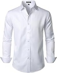JEMITOP Men's Stretch Wrinkle Free Dress Shirt Formal Prom Wedding Long Sleeve Button Down Shirts