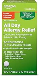 Amazon Basic Care All Day Allergy, Cetirizine Hydrochloride Tablets, 10 mg, 24-Hour Relief for Allergy, 300 Count (Packaging may vary)