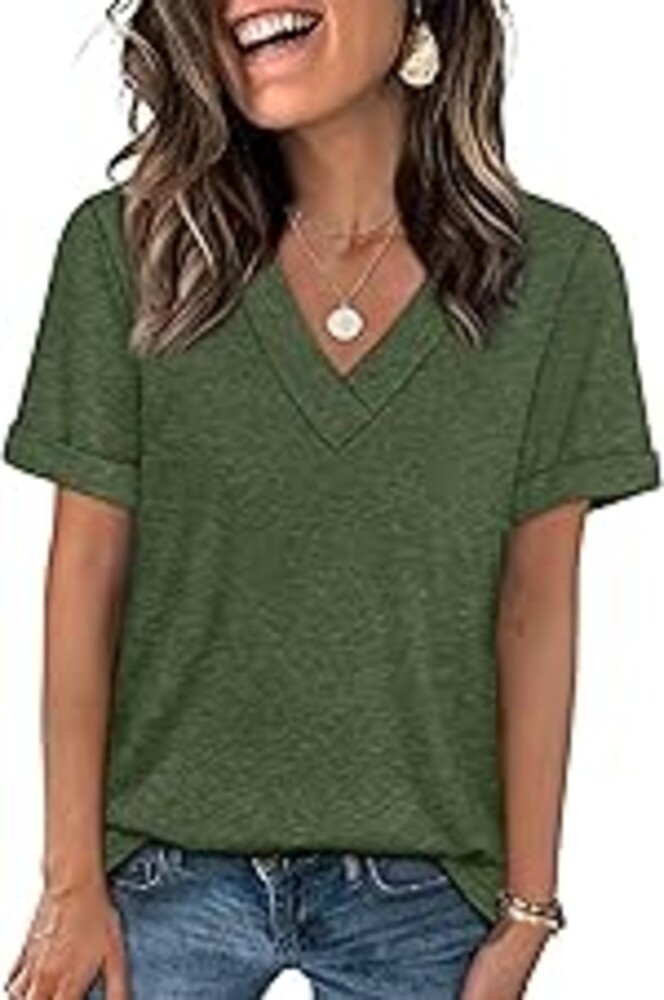 WIHOLL Womens Summer Tops Short Sleeve Basic Casual V Neck T Shirts Trendy Fashion 2026