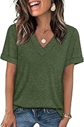 WIHOLL Womens Summer Tops Short Sleeve Basic Casual V Neck T Shirts Trendy Fashion 2026