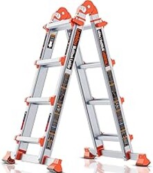 LANBITOU Ladder, A Frame 4 Step Ladder Extension, 14 FT Anti-Slip Multi Position & Storage Folding Ladder, 330 lbs Security Load Telescoping Aluminum Ladders for Stairs Home Indoor Outdoor Roof