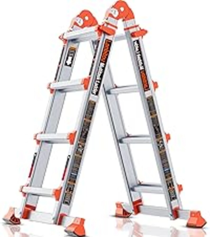 LANBITOU Ladder, A Frame 4 Step Ladder Extension, 14 FT Anti-Slip Multi Position & Storage Folding Ladder, 330 lbs Security Load Telescoping Aluminum Ladders for Stairs Home Indoor Outdoor Roof