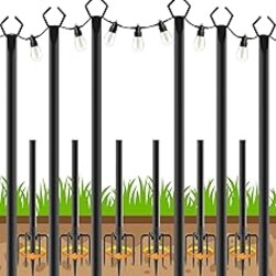 AHRLHR 6 Pack String Light Poles, Outdoor String Light Pole 10 ft Forked Metal Light Pole with Adjustable Outdoor Light Stand, Deck, Backyard, Garden, Wedding, Rustproof and Sturdy with Hooks.