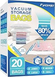 Fygrip Vacuum Storage Bags with Hand Pump, Plastic Packaging Bags, 80% Space Saver Vacuum Seal Bags for Clothing, Travel Lugggage, Blankets, Comforters, 20 Combo