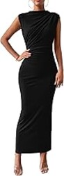 BTFBM Women Ruched Bodycon Maxi Dresses Summer Casual Sleeveless Lightweight Slit Elegant Cocktail Wedding Guest Dress