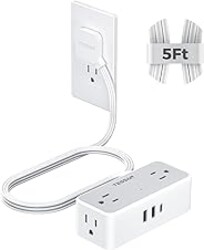TESSAN Flat Plug Extension Cord 5 FT, Surge Protector Power Strip with 4 AC Outlets 1 USB C and 2 USB A Ports, 900 Joules Protection, Multiple Wall Outlet Extender Suitable for Office Dorm, Grey