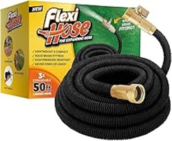 Flexi Hose Lightweight Expandable Garden Hose, 50FT - Retractable Garden Hose, Water Hose - No-Kink Flexibility, 3/4 Inch Solid Brass Fittings and Double Latex Core