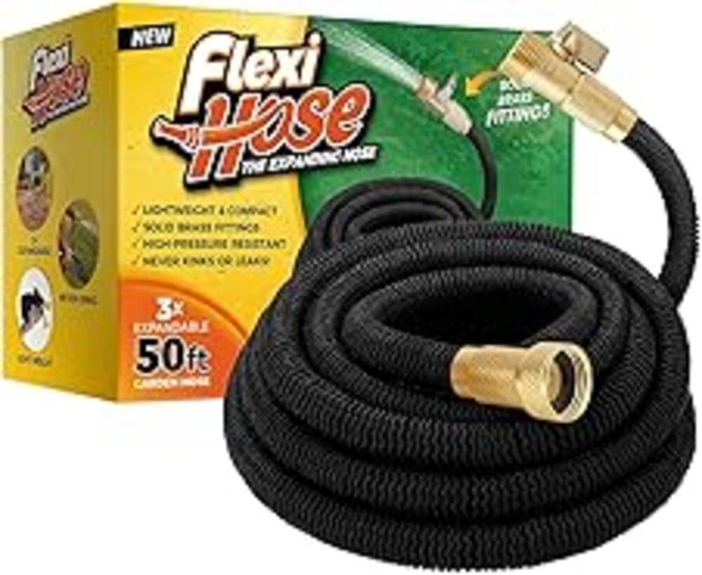 Flexi Hose Lightweight Expandable Garden Hose, 50FT - Retractable Garden Hose, Water Hose - No-Kink Flexibility, 3/4 Inch Solid Brass Fittings and Double Latex Core
