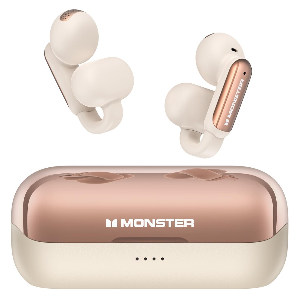 Monster Open AC601 Wireless Earbuds, Crystal Clear Call, USB-C Charging, Bluetooth Open Earphones with ENC, IPX5 Waterproof Wireless Clip-on Earbuds, 32H Playtime Ear Buds (White)