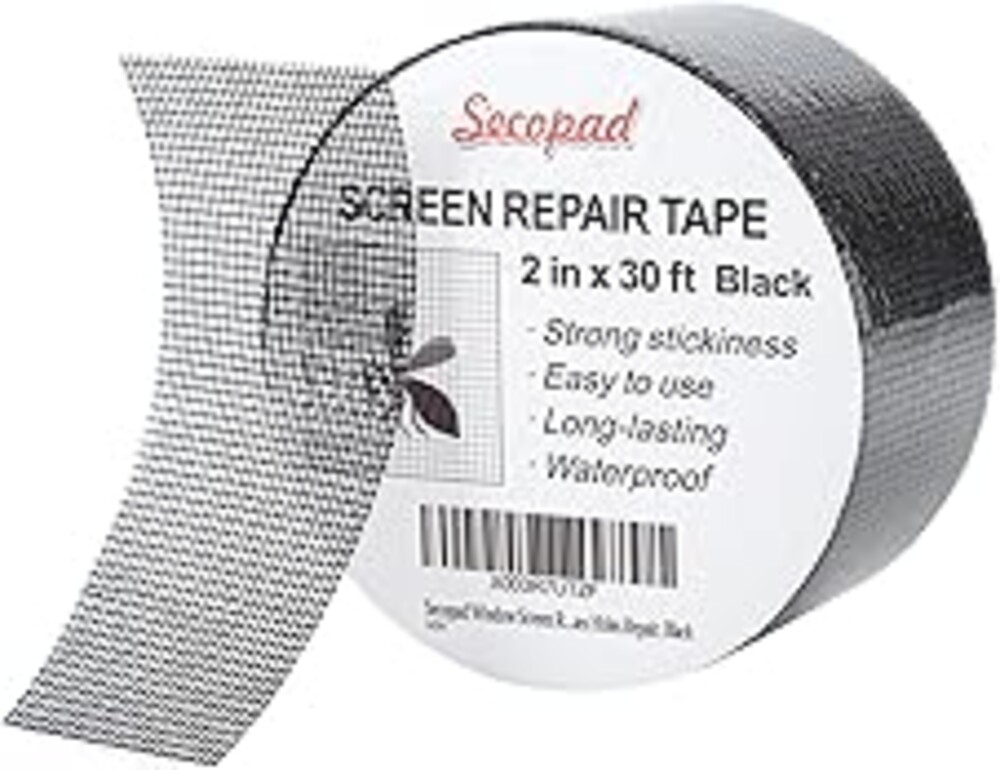 Secopad Black Window Screen Repair Tape, 2 in X 30 FT (360IN) Screen Repair Kit for Windows or Doors, Strong Adhesive Fiberglass Mesh Patch Tape