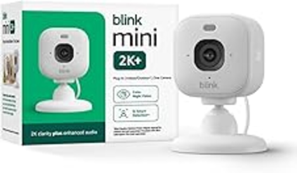 Blink Mini 2K+ (newest model) – Plug-in Home & Pet Indoor Security Camera with 2K video resolution, night vision, enhanced audio, motion detection – 1 camera (White)