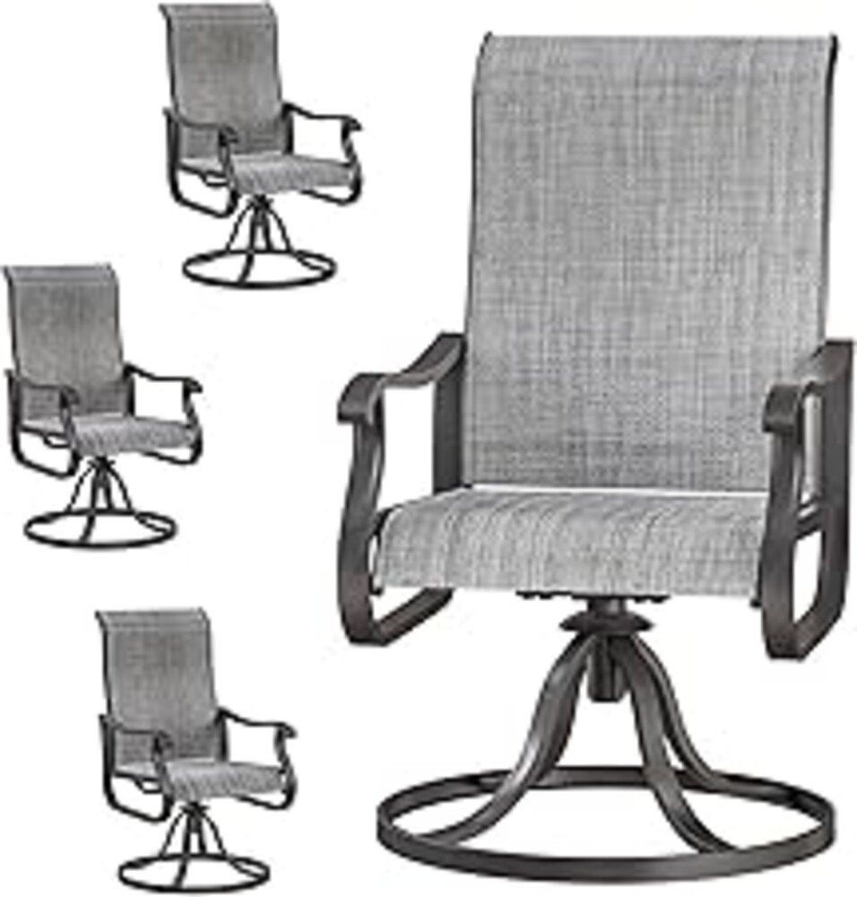 VONZOY Patio Swivel Chairs Set of 4, Outdoor Dining Chairs with High Back, All-Weather Swivel Rocker Chair for Lawn, Porch or Garden (Grey, 4PCS)