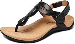 Athlefit Women's Orthopedic Arch Support Sandals Comfortable Thong T-Strap Orthotic Casual Flat Sandals
