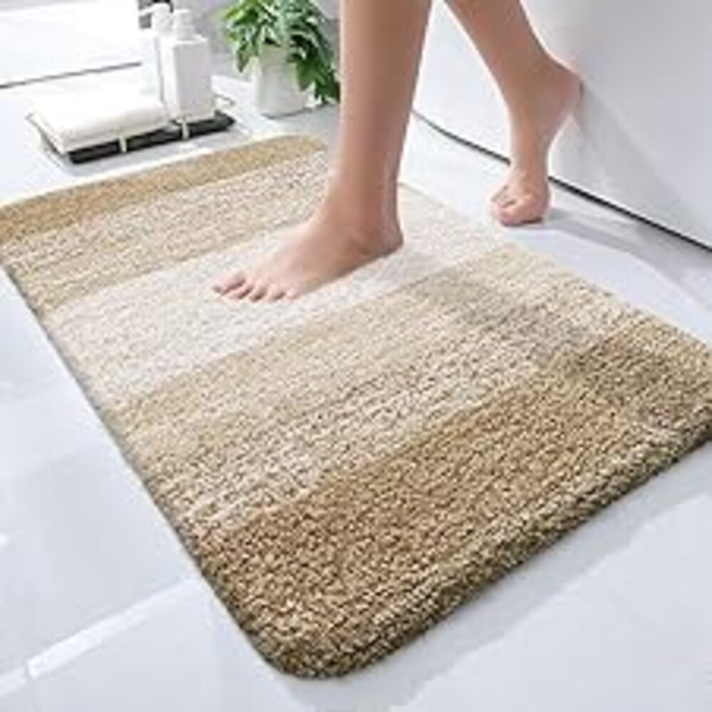 OLANLY Small Bathroom Rugs Mat 24x16, Extra Soft Absorbent Microfiber Bath Rugs, Rubber Backing, Quick Dry, Machine Washable Bath Mats for Bathroom Floor, Tub and Shower, Home Decor Accessories, Tan
