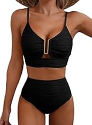 Herseas 2 Piece Bikini Set U-Wire Cutout Popular Swimsuit High Waisted Textured 2026 Summer Beach Swim Bathing Suits