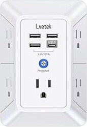 5 Outlet Extender Multi Plug Wall Outlets with 4 USB Charging Ports (1 USB C Outlet), 3 Sided 1680J Surge Protector Power Strip USB Wall Charger for Home, Office, Travel, ETL Listed, White
