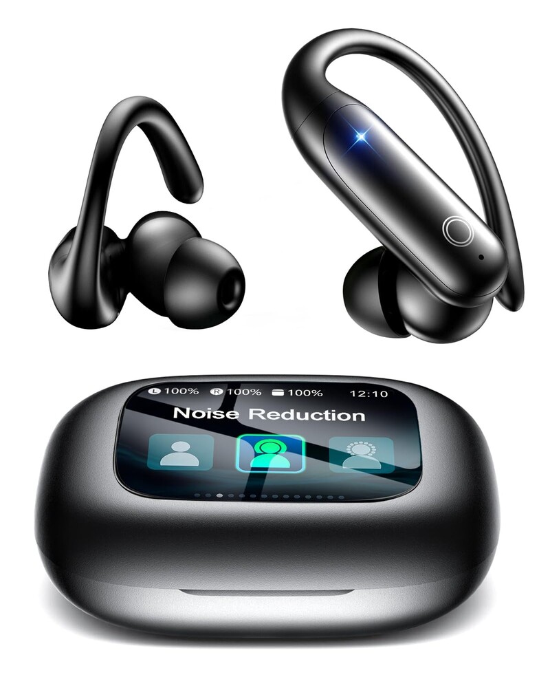 LEEMC Wireless Earbuds, Bluetooth Headphones 6.0, Ear Buds with Touch Screen, ANC ENC Noise Cancelling, 40H Bass Stereo Sound Over-Ear Earphones for iOS, Android, Sports, Workout, JetBlack