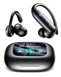 LEEMC Wireless Earbuds, Bluetooth Headphones 6.0, Ear Buds with Touch Screen, ANC ENC Noise Cancelling, 40H Bass Stereo Sound Over-Ear Earphones for iOS, Android, Sports, Workout, JetBlack