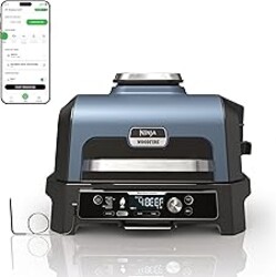 Ninja OG951 Woodfire Pro Connect Premium XL Outdoor Grill & Smoker, Bluetooth, App Enabled, 7-in-1 Master Grill, BBQ Smoker, Outdoor Air Fryer, Woodfire Technology, 2 Built-In Thermometers, Black/Blue