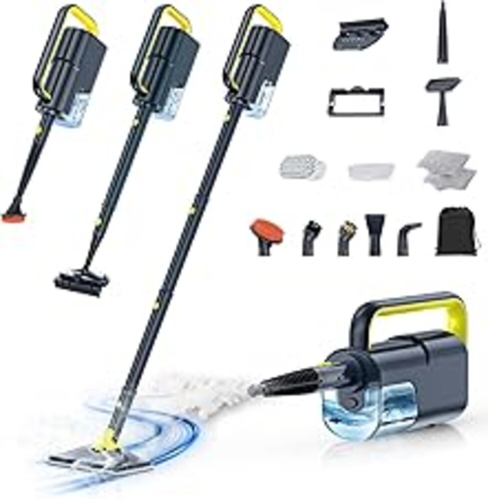 10-in-1 Steam Mop with Detachable Handheld Steamer, 350ml Tank, 10s Heat-Up, 248°F Steam Cleaner, 2-Level Control and Swivel Head for Floors, Carpets, Tiles, BBQ grill Multi-Surface Dark Grey