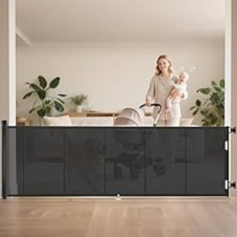 Miumoon 100 inch Retractable Baby Gates 42 inch Tall, Retractable Gate with Reinforced Strip Design to Prevent Crawling Through, 8 FT Extra Wide Retractable Dog Gate for Indoor/Outdoor