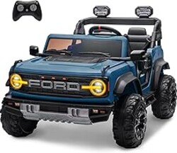 ENYOPRO 2 Seater Ride On Car for Kids, 24V Licensed Ford Bronco Raptor Electric Power Ride On Truck Toy with Remote Control, 4 Wheels Shock Absorption, Soft Start, Bluetooth, Radio, 3 Speed - Blue