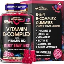 Vitamin B-Complex Gummies for Women & Men - Vitamin B12, B1, B2, B3, B5, B6, B7 & B9 - B Complex with Vitamin C & Choline - Energy, Brain & Mood - Natural Berry Flavor, Vegan - 60 Gummies for 2 Months