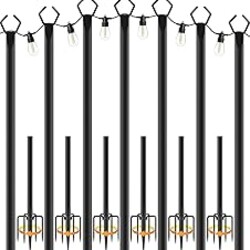 NUERPO 7 Pack String Light Poles,Metal Poles for Hanging Outdoor Light Strings,7 Pack 10 FT Light Poles Stand for Outside Garden,Patio,Wedding,Backyard,Deck,Party