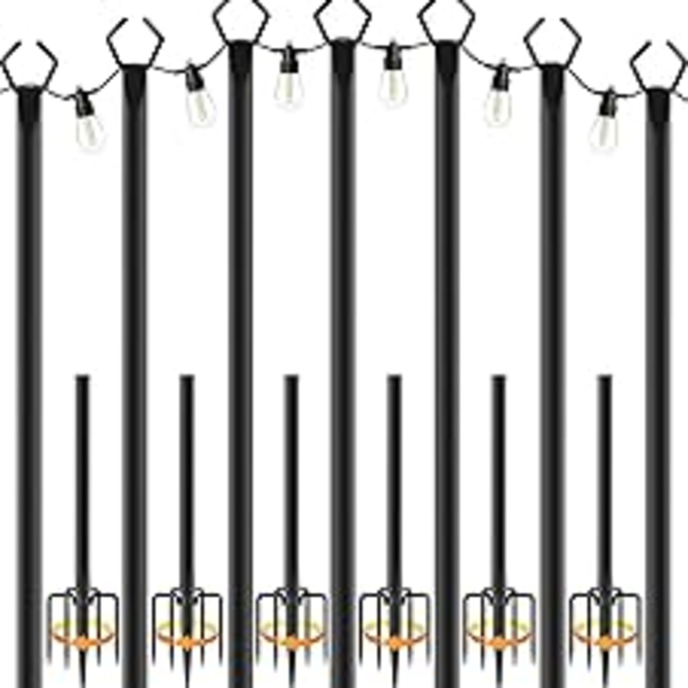 NUERPO 7 Pack String Light Poles,Metal Poles for Hanging Outdoor Light Strings,7 Pack 10 FT Light Poles Stand for Outside Garden,Patio,Wedding,Backyard,Deck,Party