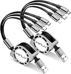 Multi Charging Cable 3A, [2Pack 4ft] Retractable Multi Charging Cord 3 in 1 Fast Charger Cord, USB C Charger Adapter with Lightning/Type C/Micro USB Ports for Cell Phones/iPhone/Samsung/PS/Tablets