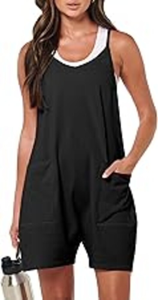 ANRABESS Womens Rompers Summer Casual Loose Sleeveless Overalls Spaghetti Strap Shorts Jumpsuit 2026 Beach Vacation Clothes