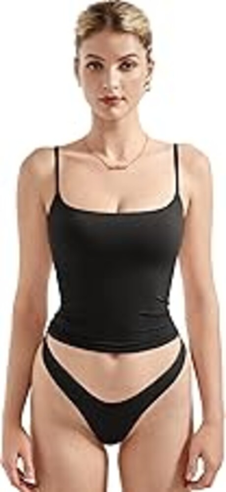 SUUKSESS Women Double Line Square Neck Tank Top Summer Y2K Going Out Basic Cami Shirt