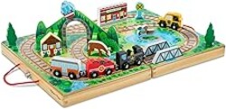 Melissa & Doug Take-Along Railroad Tabletop Playset with Wooden Train Toys, Animals & Scenery Play Pieces, Preschool Learning Toys for Girls & Boys 3+ - FSC Certified