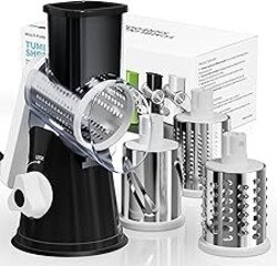 Nexsujo Cheese Grater Hand Crank, Rotary Cheese Shredder with 3 Interchangeable Blades for Coarse, Fine Shredding and Slicing, Strong Suction Base for Pizza, Pasta, Salad, Vegetables, Nuts, Chocolate