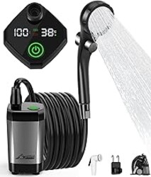 WADEO Portable Shower for Camping, 6000mAh Outdoor Electric Shower Rechargeable Pump with Intelligent Digital Display, Camping Shower Head Nozzle for Camping, Hiking, Traveling, Washing