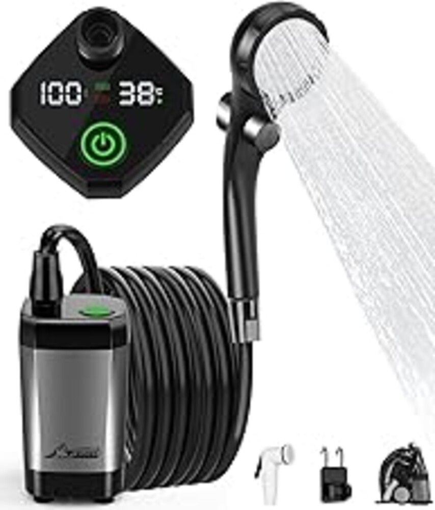 WADEO Portable Shower for Camping, 6000mAh Outdoor Electric Shower Rechargeable Pump with Intelligent Digital Display, Camping Shower Head Nozzle for Camping, Hiking, Traveling, Washing