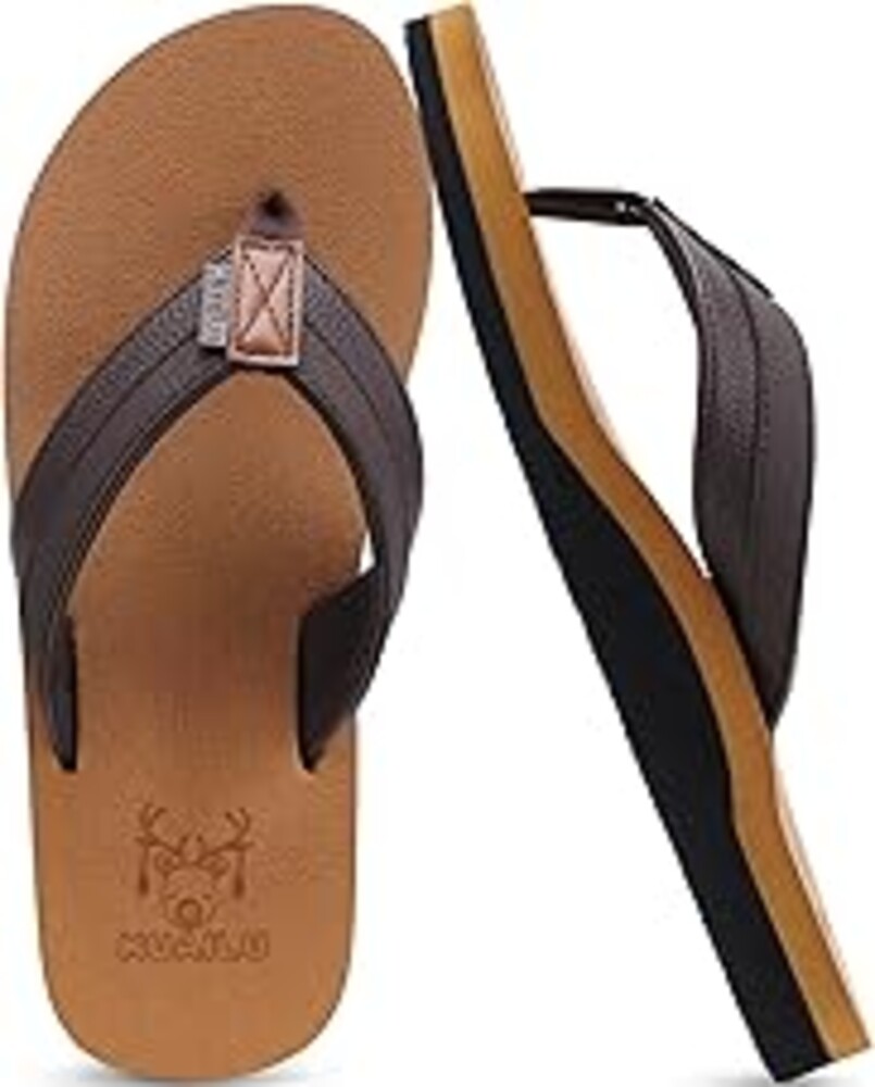 KuaiLu Men's Yoga Mat Leather Flip Flops with Arch Support Comfortable Cushion Walking Thong Sandals Slip On Indoor Outdoor