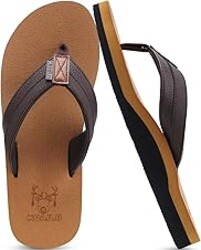KuaiLu Men's Yoga Mat Leather Flip Flops with Arch Support Comfortable Cushion Walking Thong Sandals Slip On Indoor Outdoor